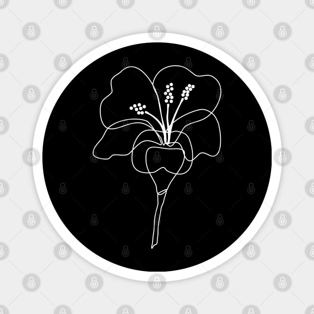 Hibiscus flower simple line art (white) Magnet by Chigurena